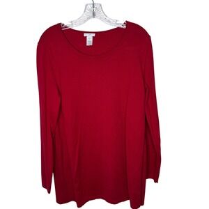 J Jill Red Long Sleeve Crew Neck Sweater Knit Top Women's Size M